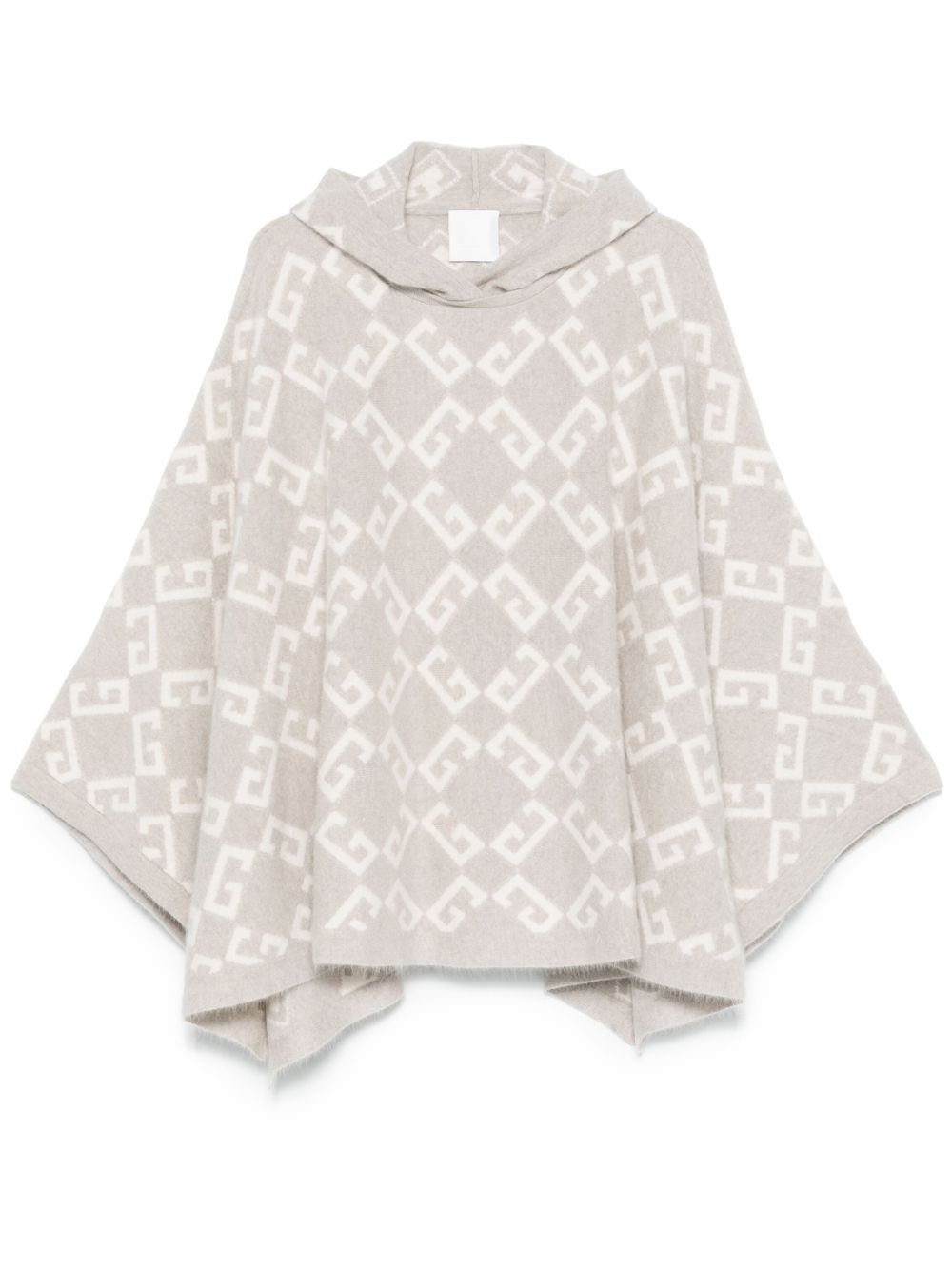 Logo-intarsia hooded poncho - 250 - BEIGE
