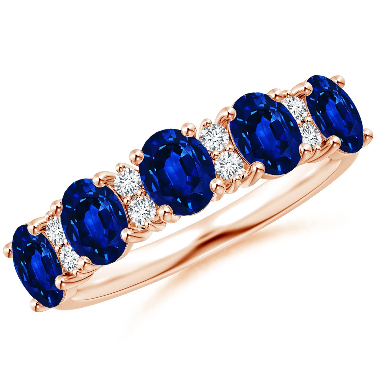 Angara 2.0 Carats Five Stone Blue Sapphire and Diamond Wedding Ring in 14K Rose Gold