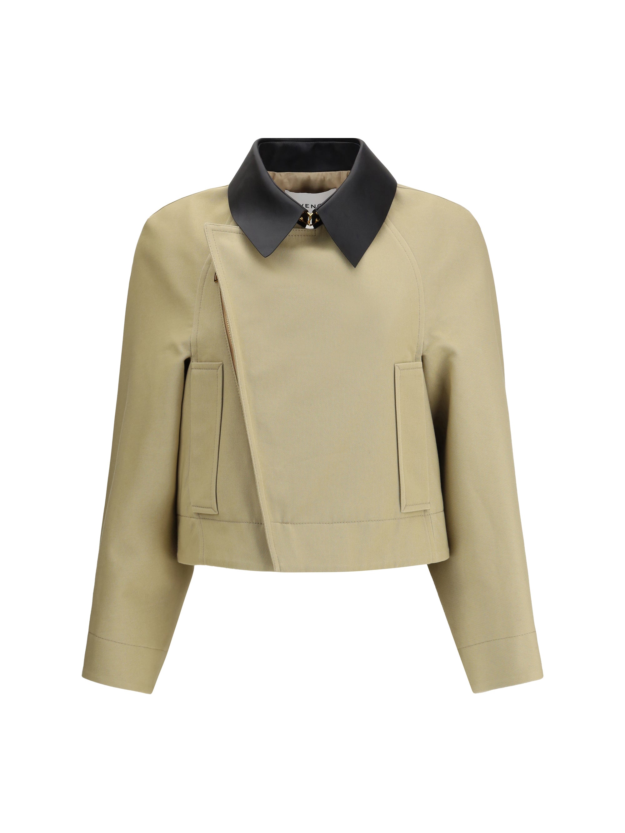 Cropped Cotton and Wool Caban Jacket — Beige