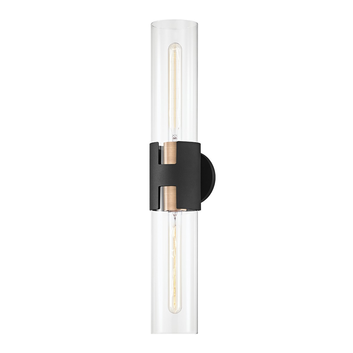 Amado 2-Light Wall Sconce in Patina Brass with Textured Black