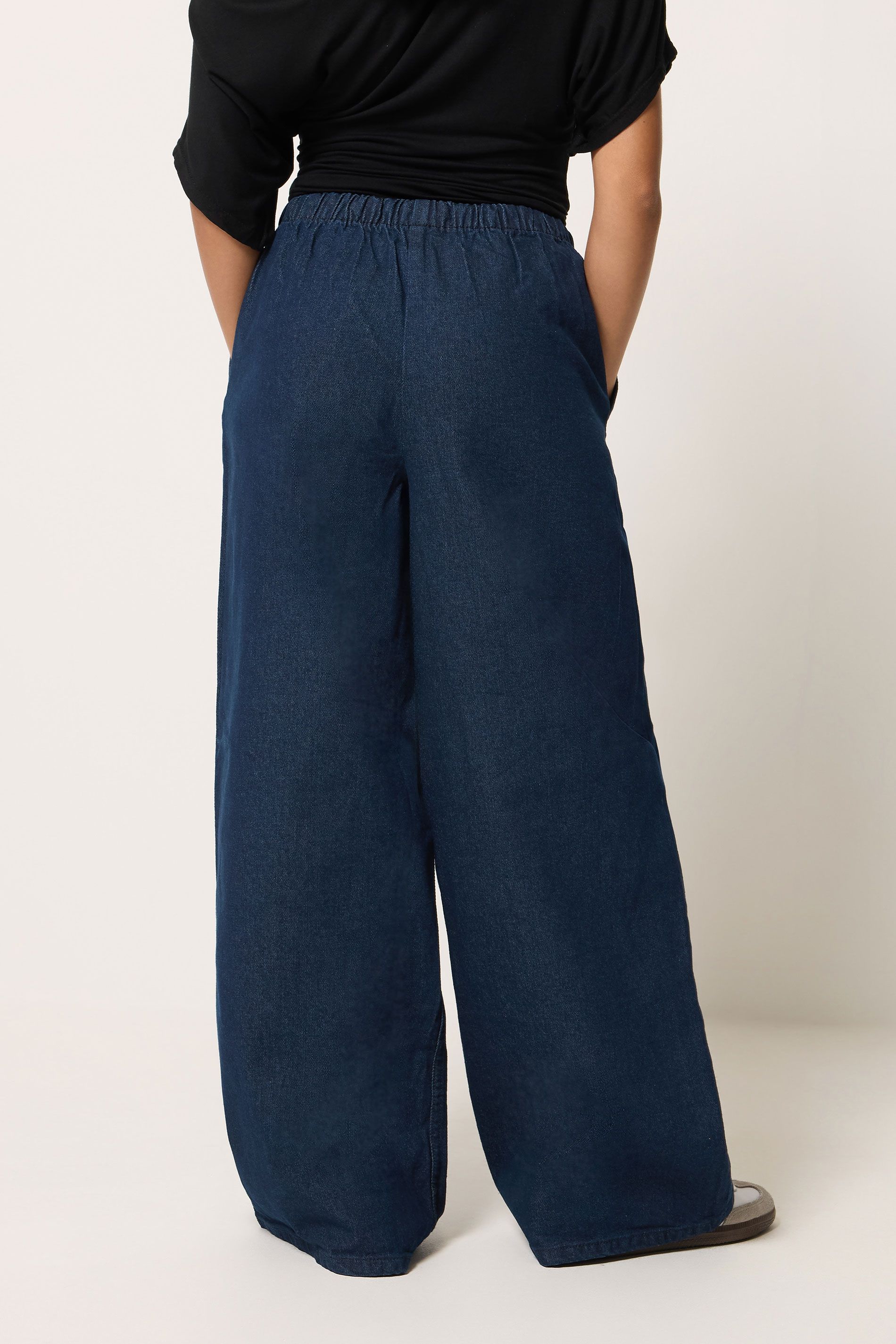 PixieGirl Women's Petite Wide Leg Drawstring Jeans in Blue
