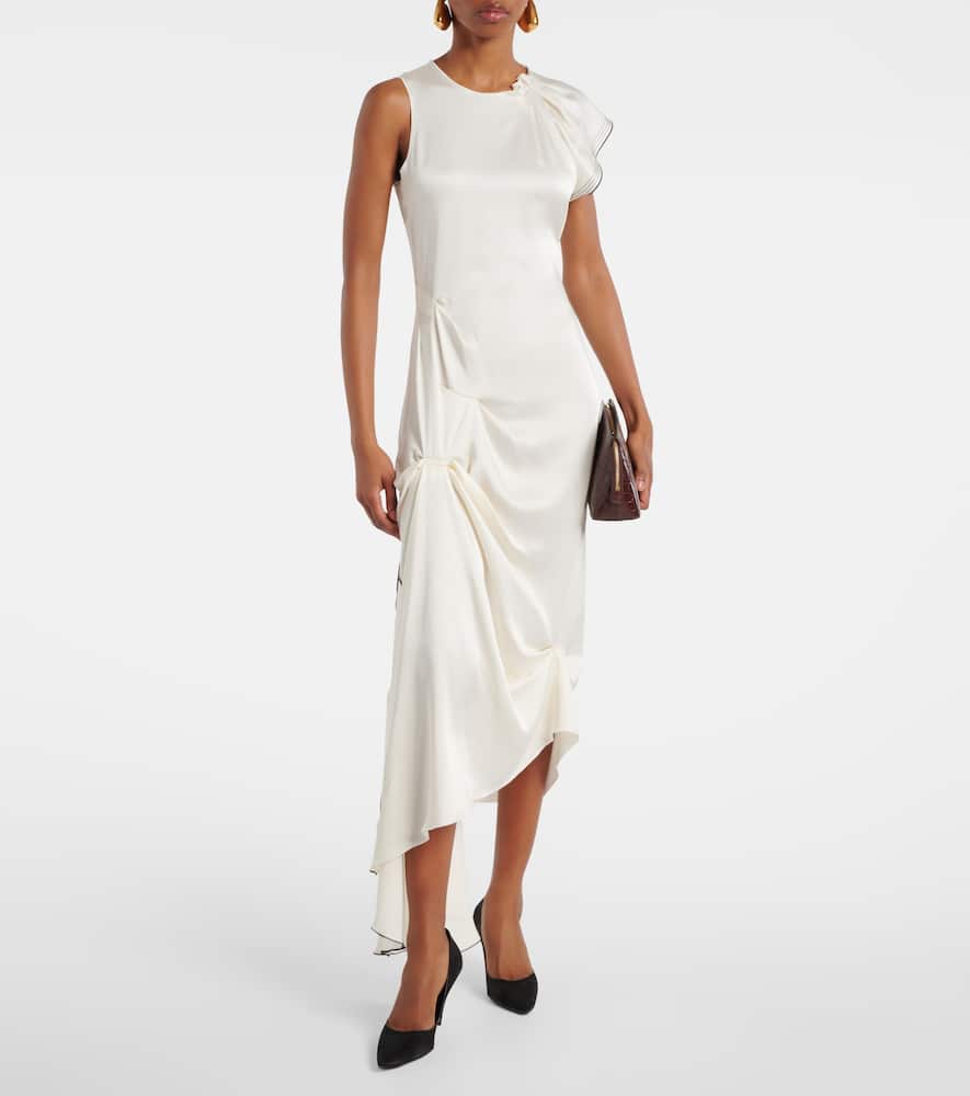 Gathered draped satin midi dress