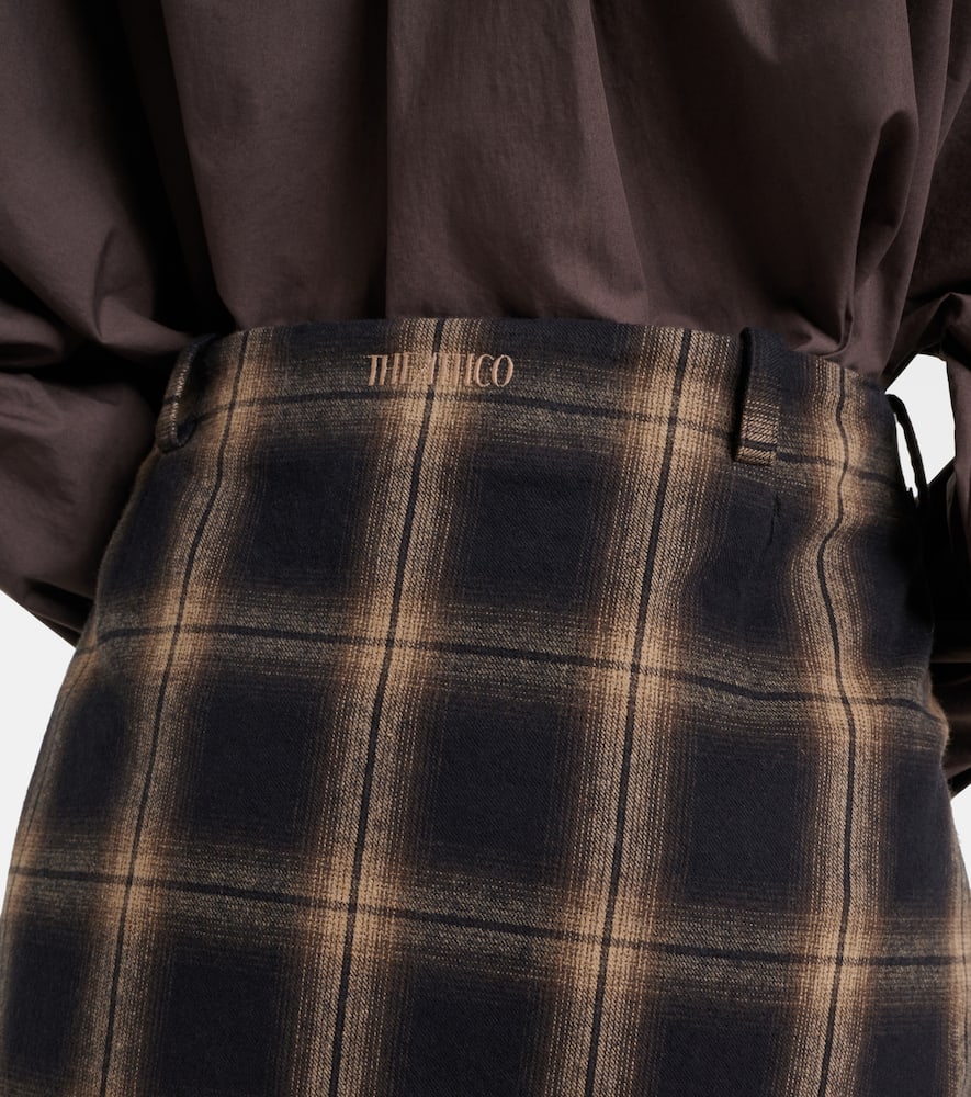 Plaid pleated cotton midi skirt