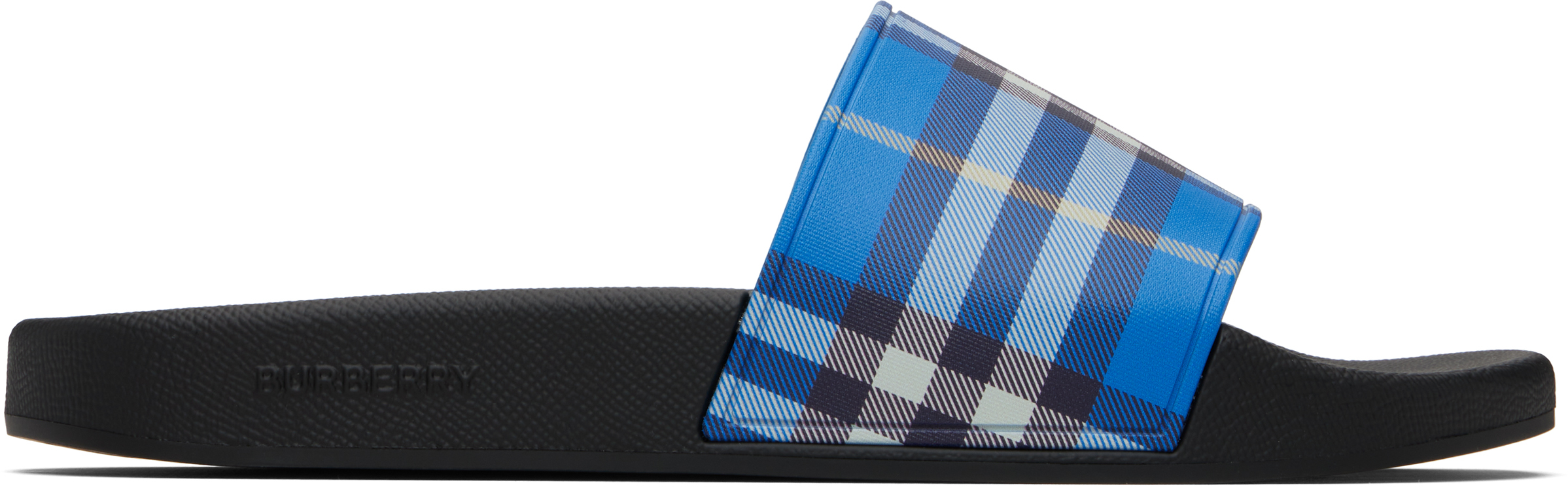 Blue & Black Check Pool Slides