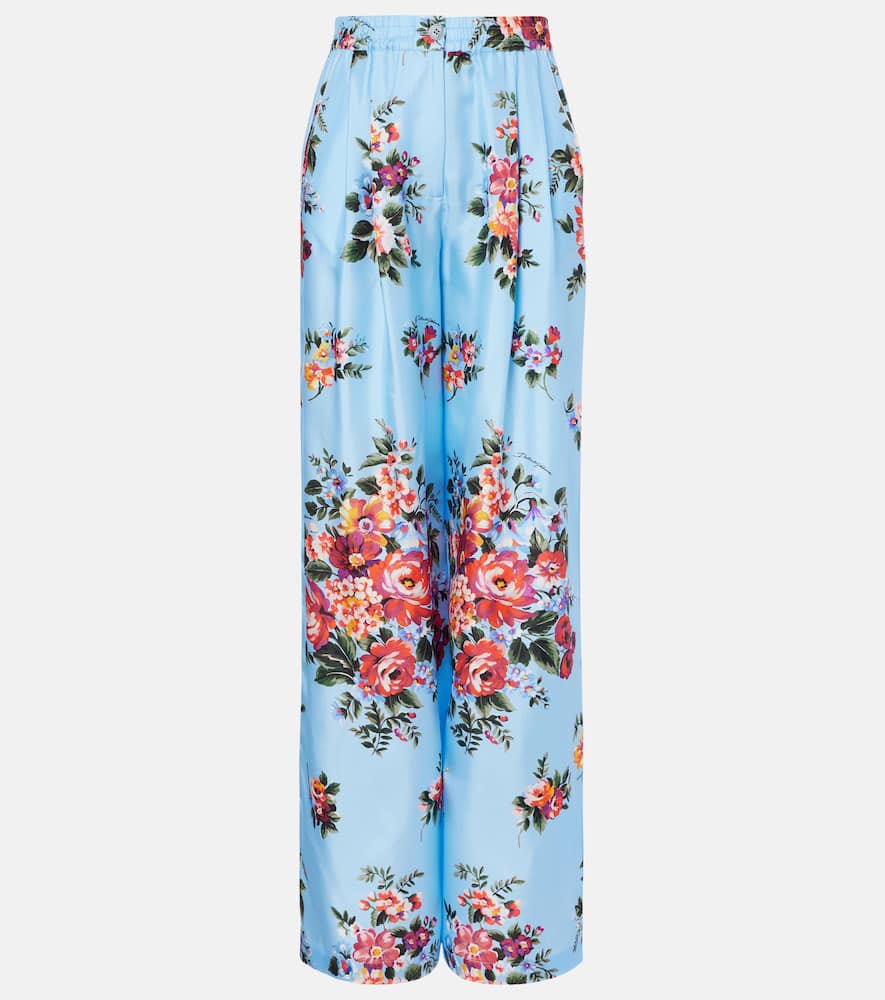 Floral silk wide-leg pants