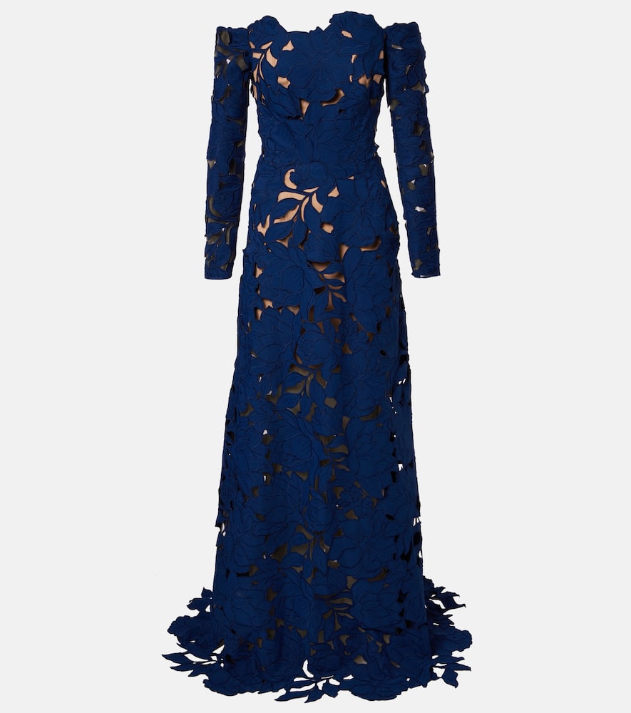 Off-shoulder guipure lace gown