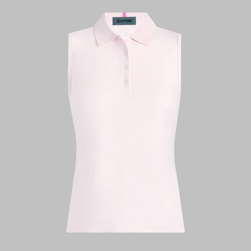 Pleated Collar Silky Tech Nylon Sleeveless Polo-Blush