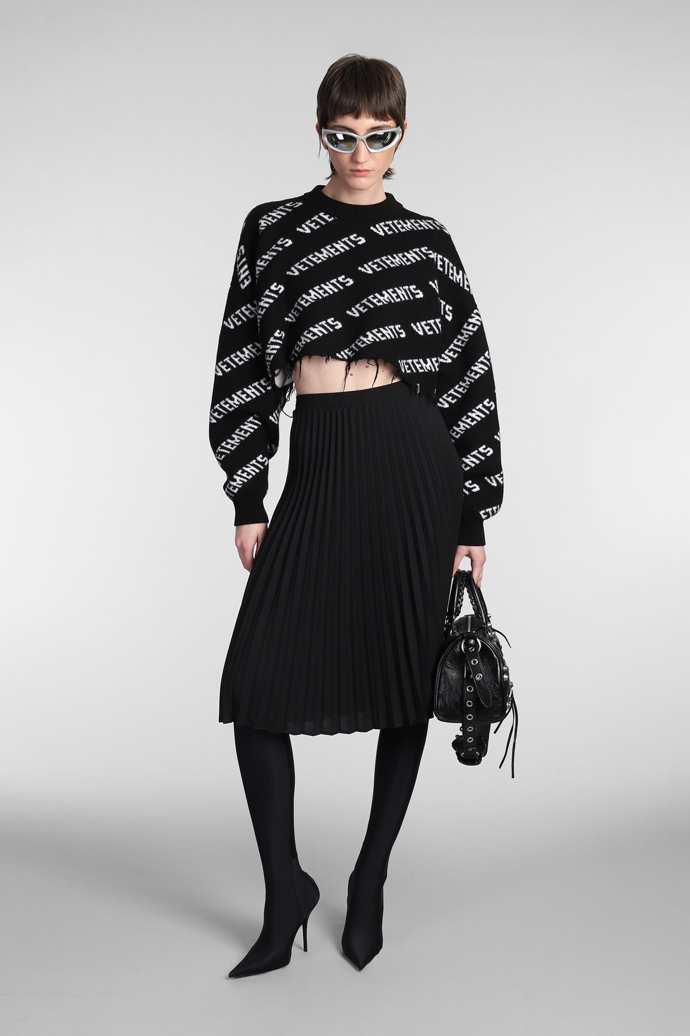 Knee-length pleated skirt - Black