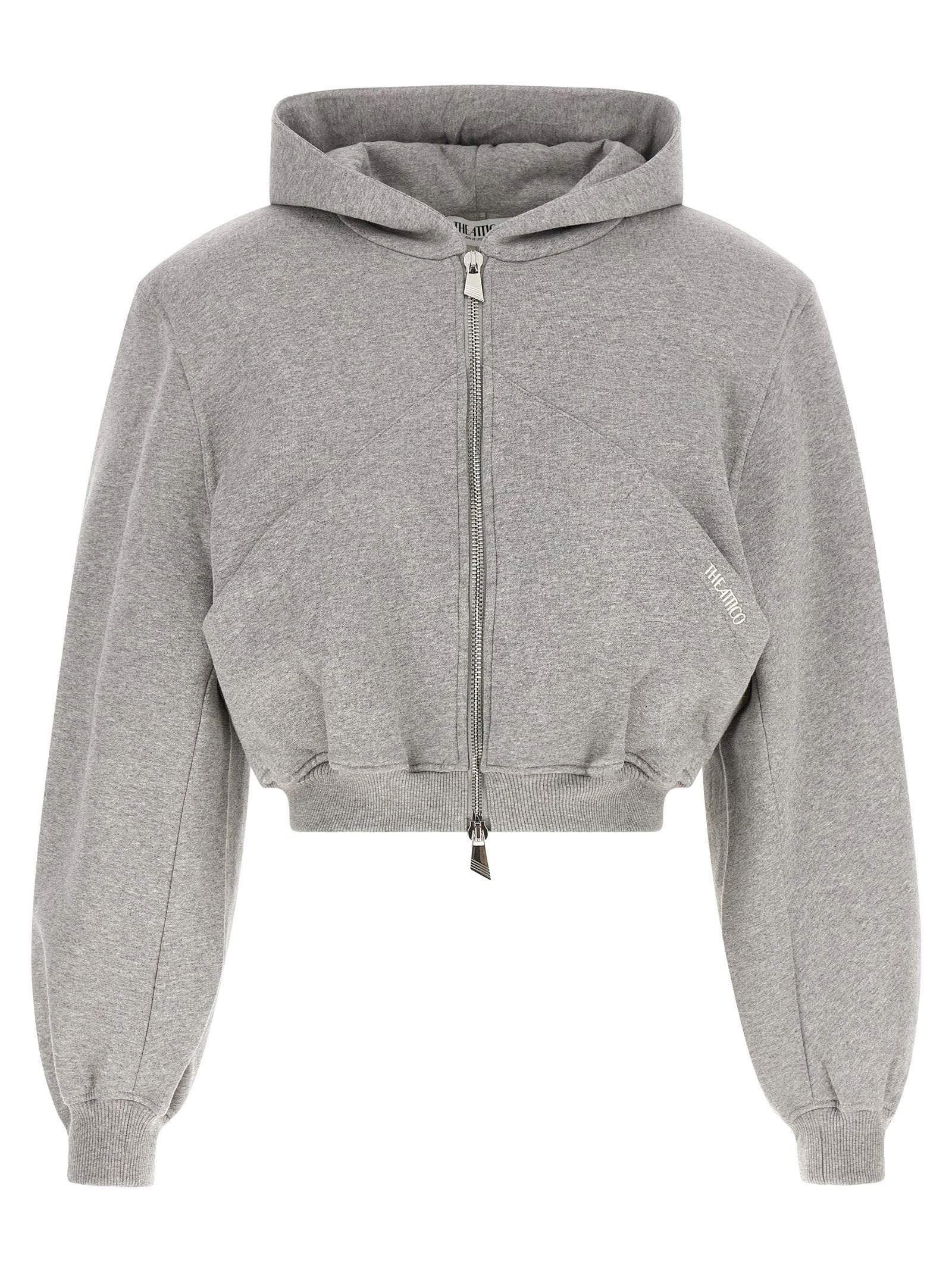Cropped Cotton with Diagonal Stitching Hoodie — grey