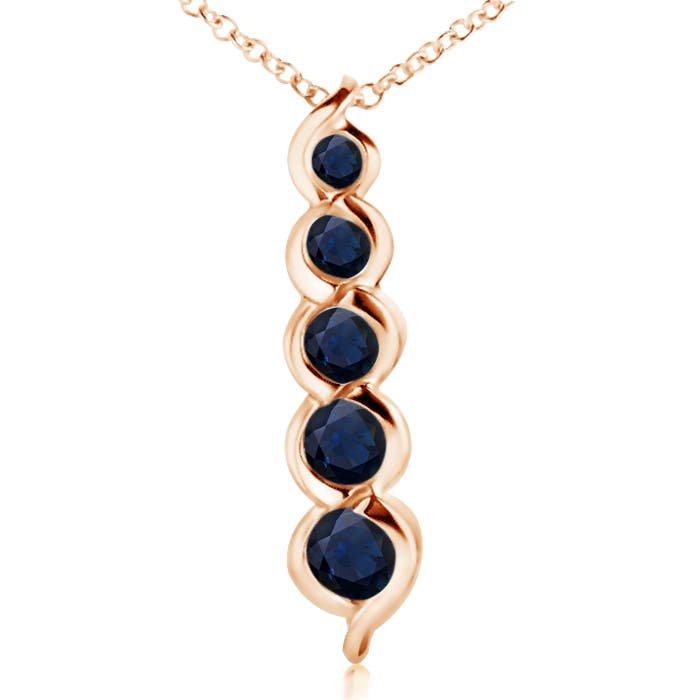 Angara 0.66 Carat Five Stone Round Blue Sapphire Journey Pendant in 14K Rose Gold