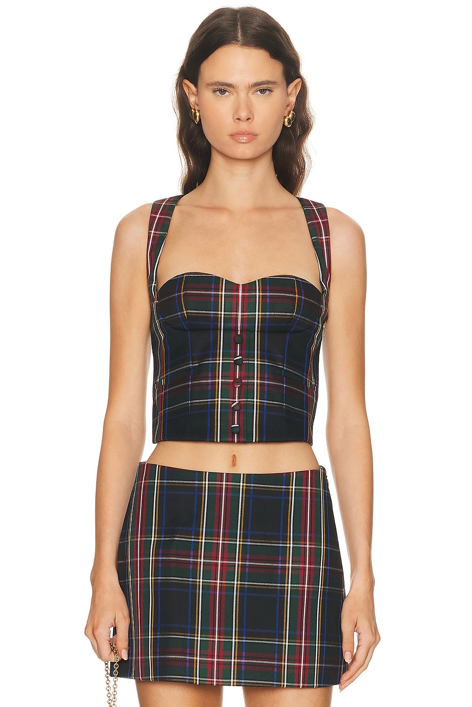 Retrofete Donella Waistcoat Top in Black Tartan - Black. XL also in XS, S