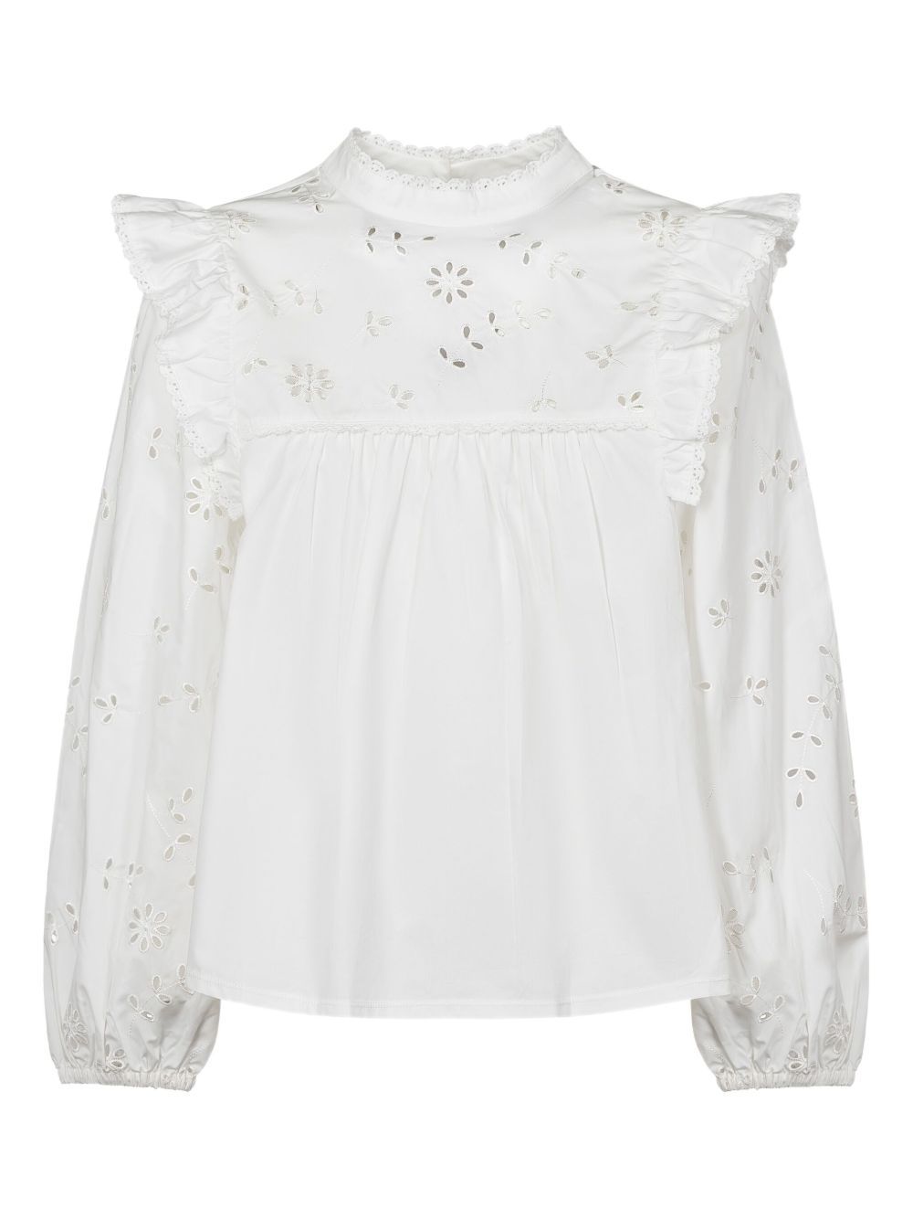 Taddeo ruffled floral embroidery blouse - White