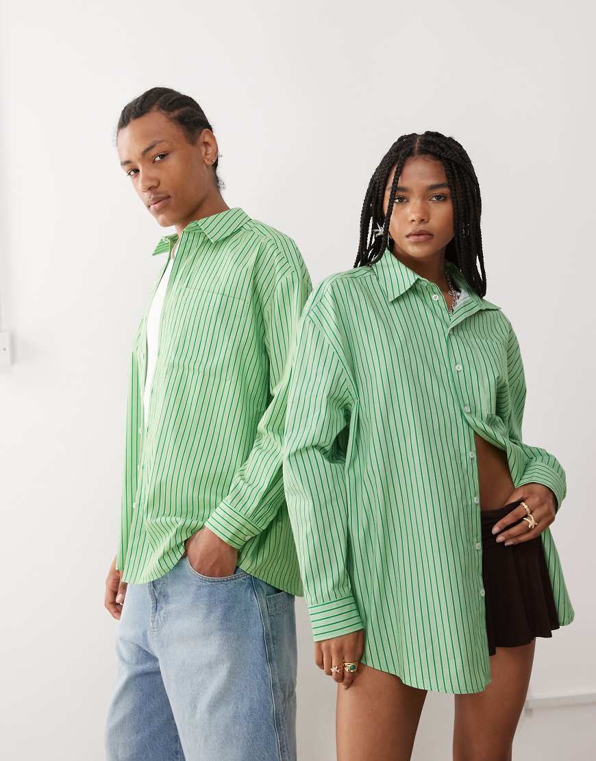 Reclaimed Vintage unisex oversized shirt in green stripe-Multi