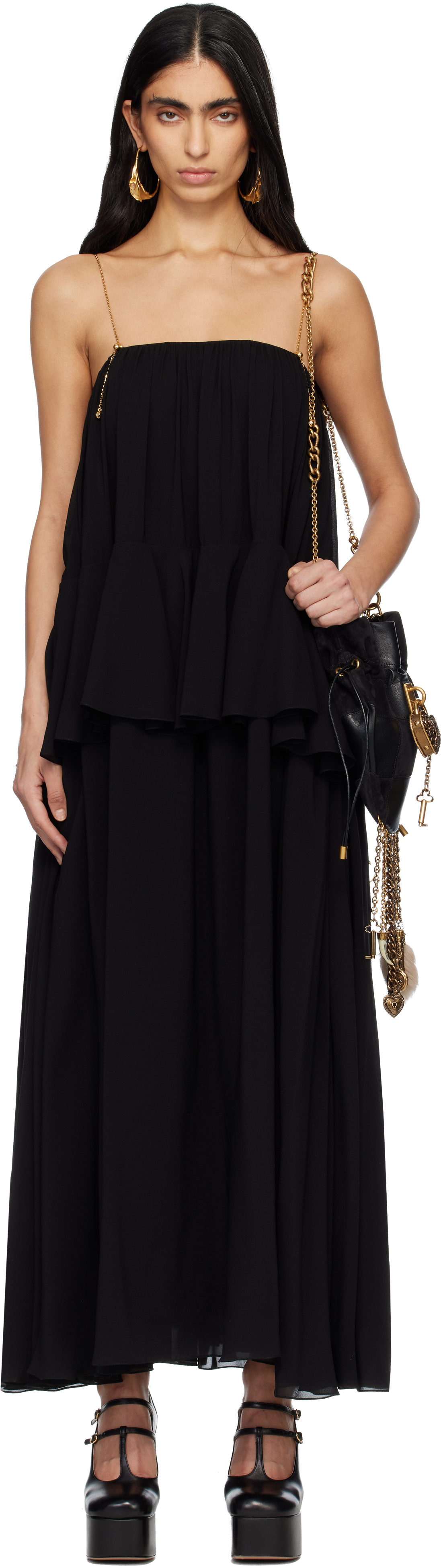 Black Sleeveless Silk Georgette Maxi Dress