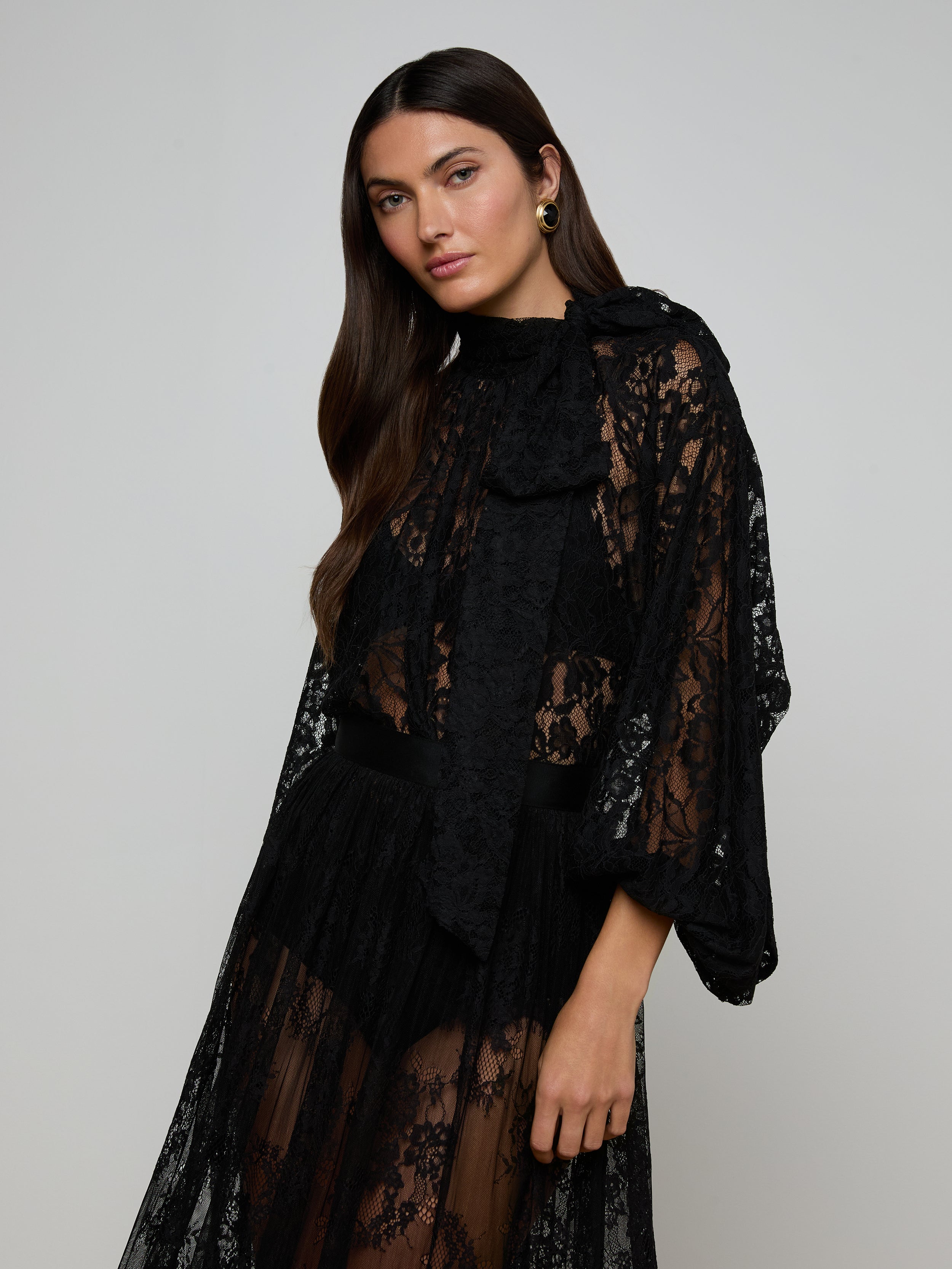 Rhett Oversized Lace Blouse Top In Black