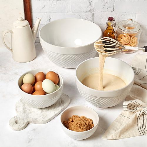 Hobnail 4-Piece Stoneware Mixing Bowl Set