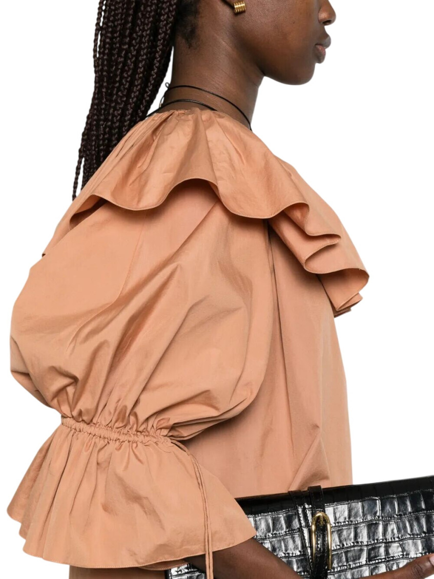 Orange Round Neck Ruffled Top