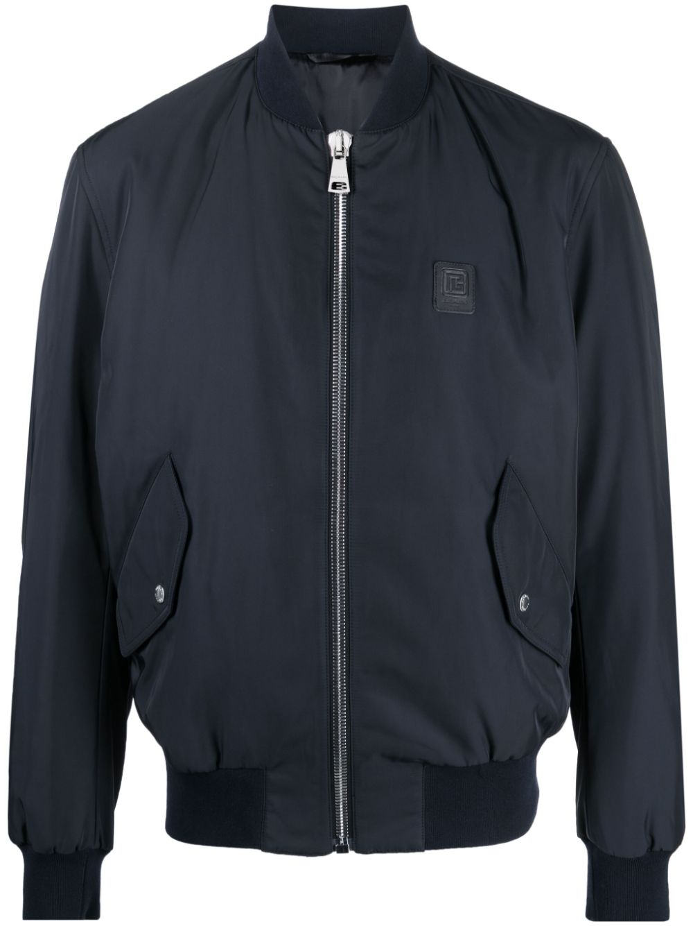 Logo-applique zipped bomber jacket - Blue