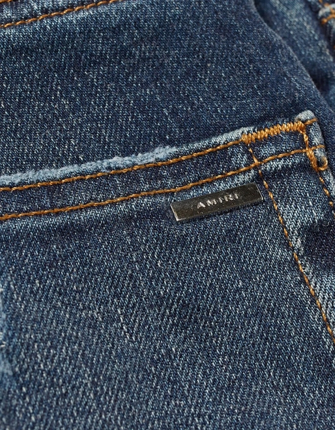 Men's Amiri Slim Fit Slash Deep Classic Blue Denim Jeans - Size: 30/32