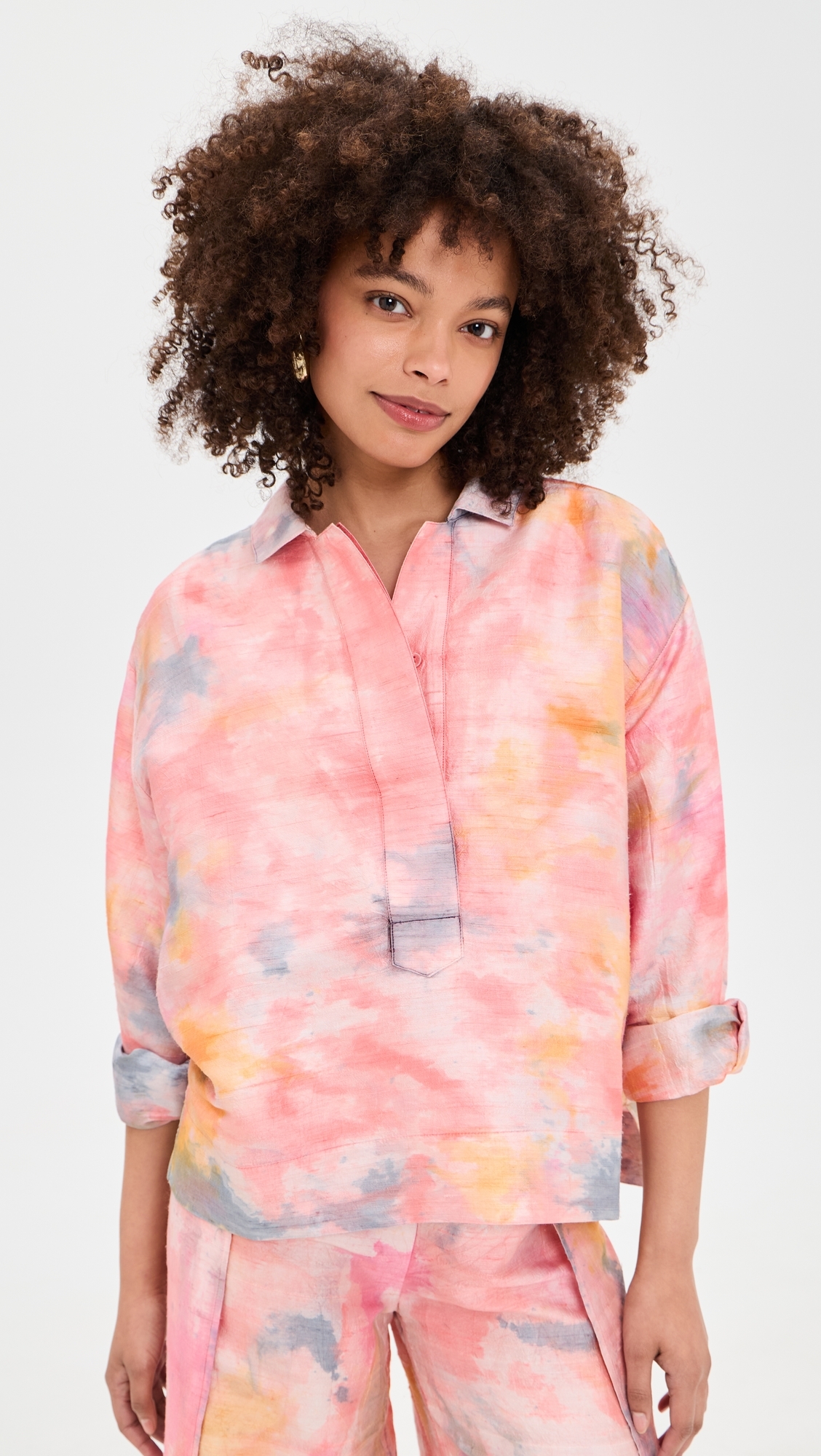Mirasol Silk Dupioni Blouse Tropical Storm Hand Dye One Size