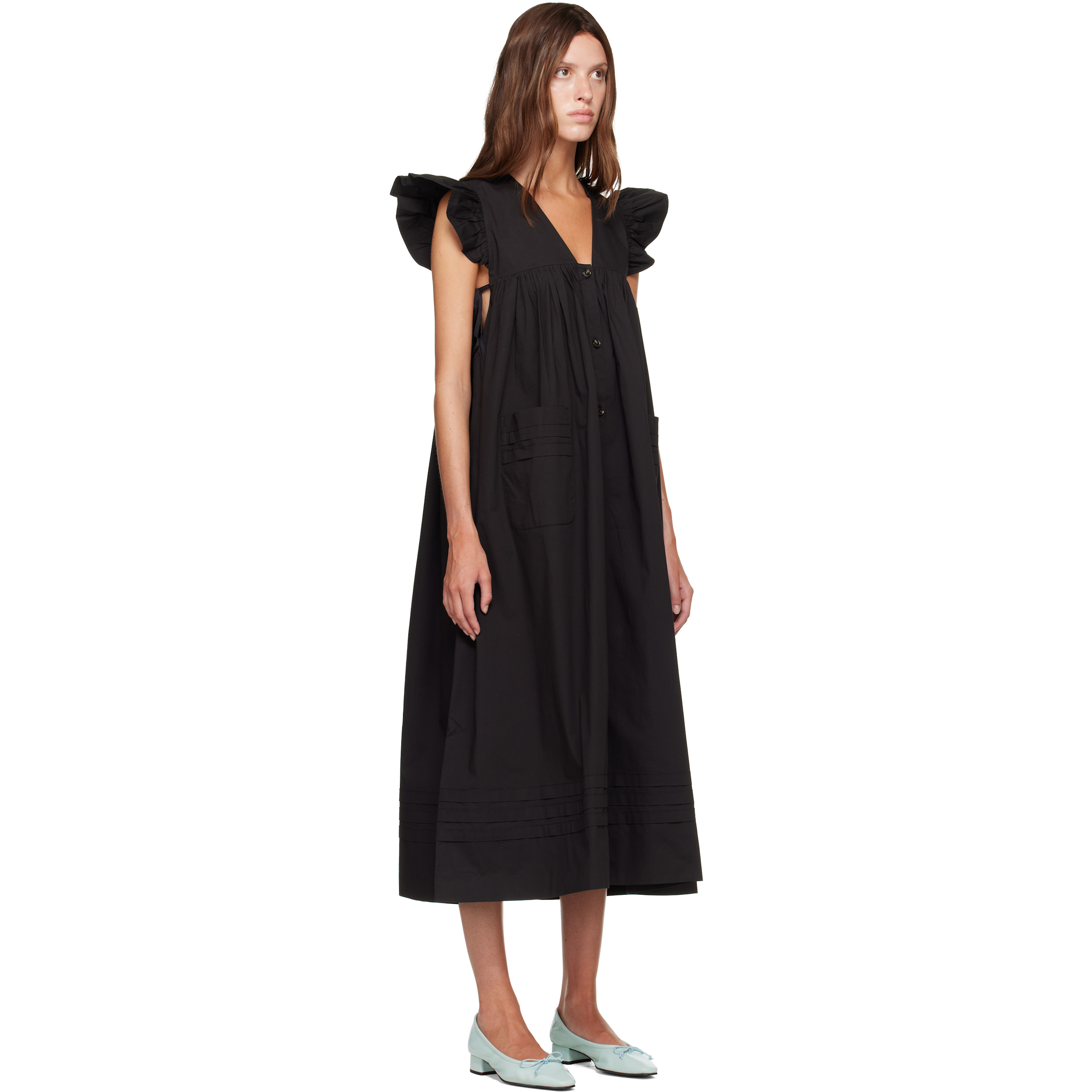 Black Stretch Cotton Angel Maxi Dress