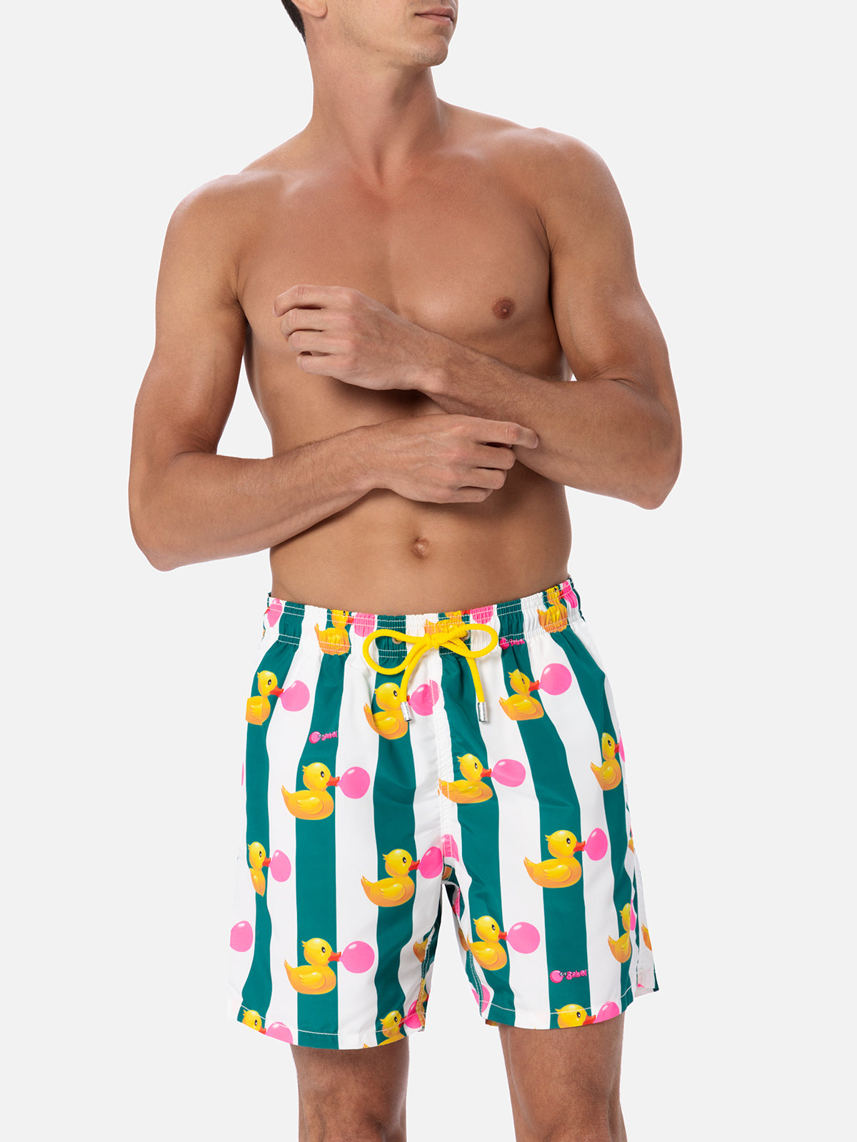 Man Mid-Length Gustavia Swim-Shorts With Ducky Big Babol Print Special Edition Green Swimshort - Men