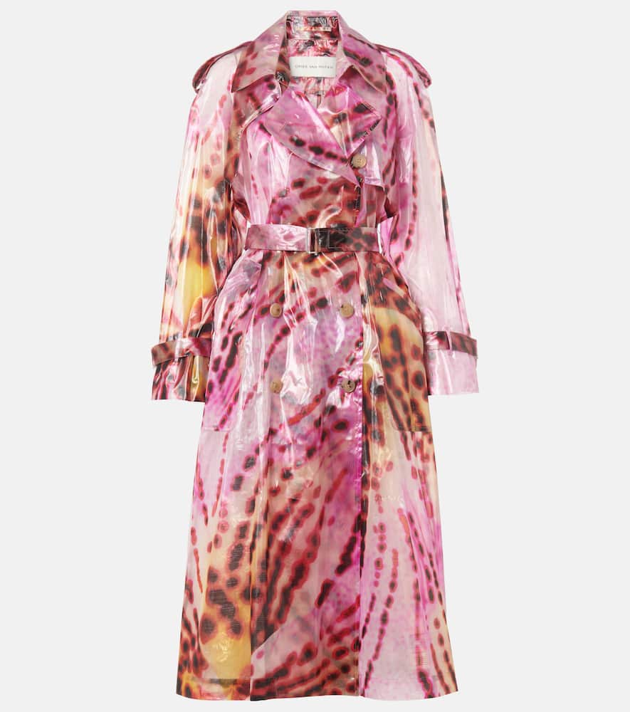Printed double-breasted trench coat