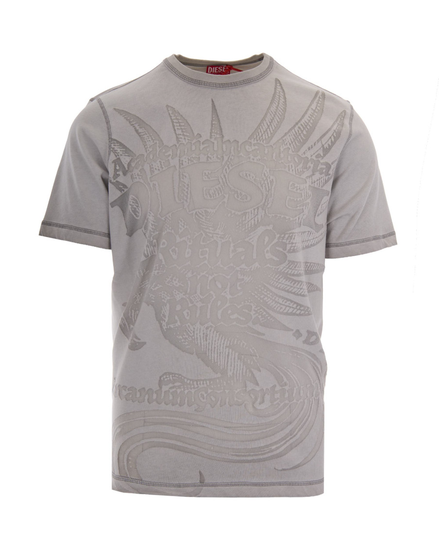 Jersey T-shirt with embossed graphic - T-Shirts - Man - Grey