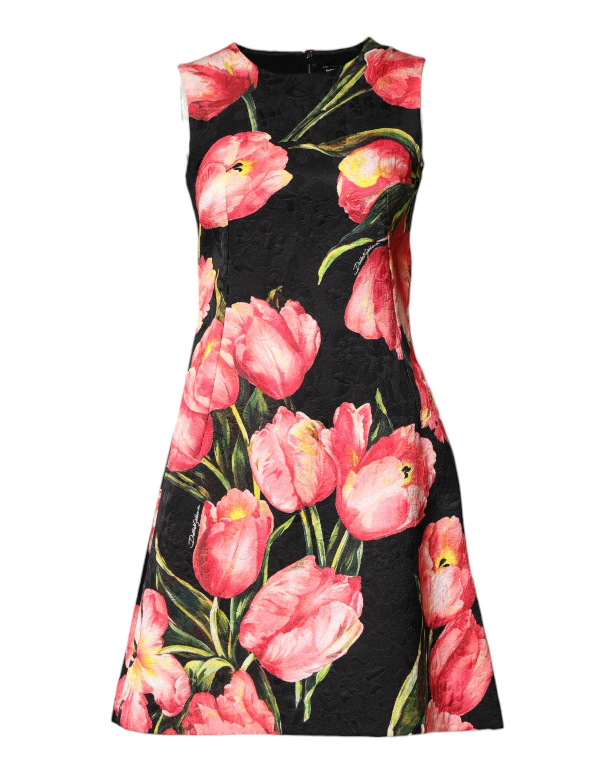 Floral Print Viscose Mini Dress — Black