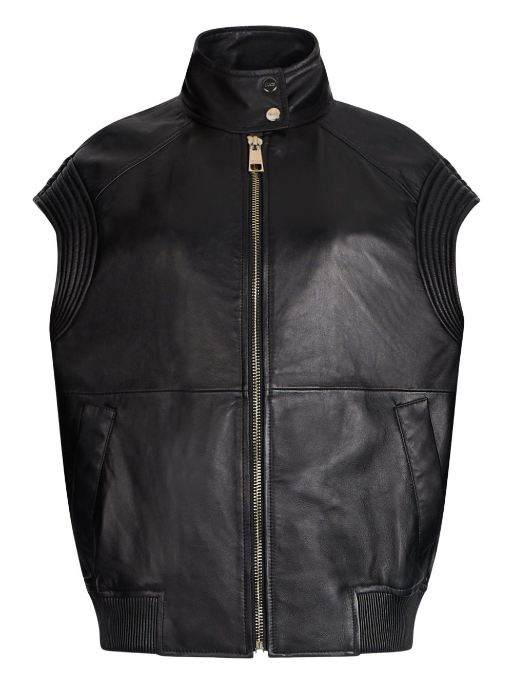 Oversized leather gilet - Black