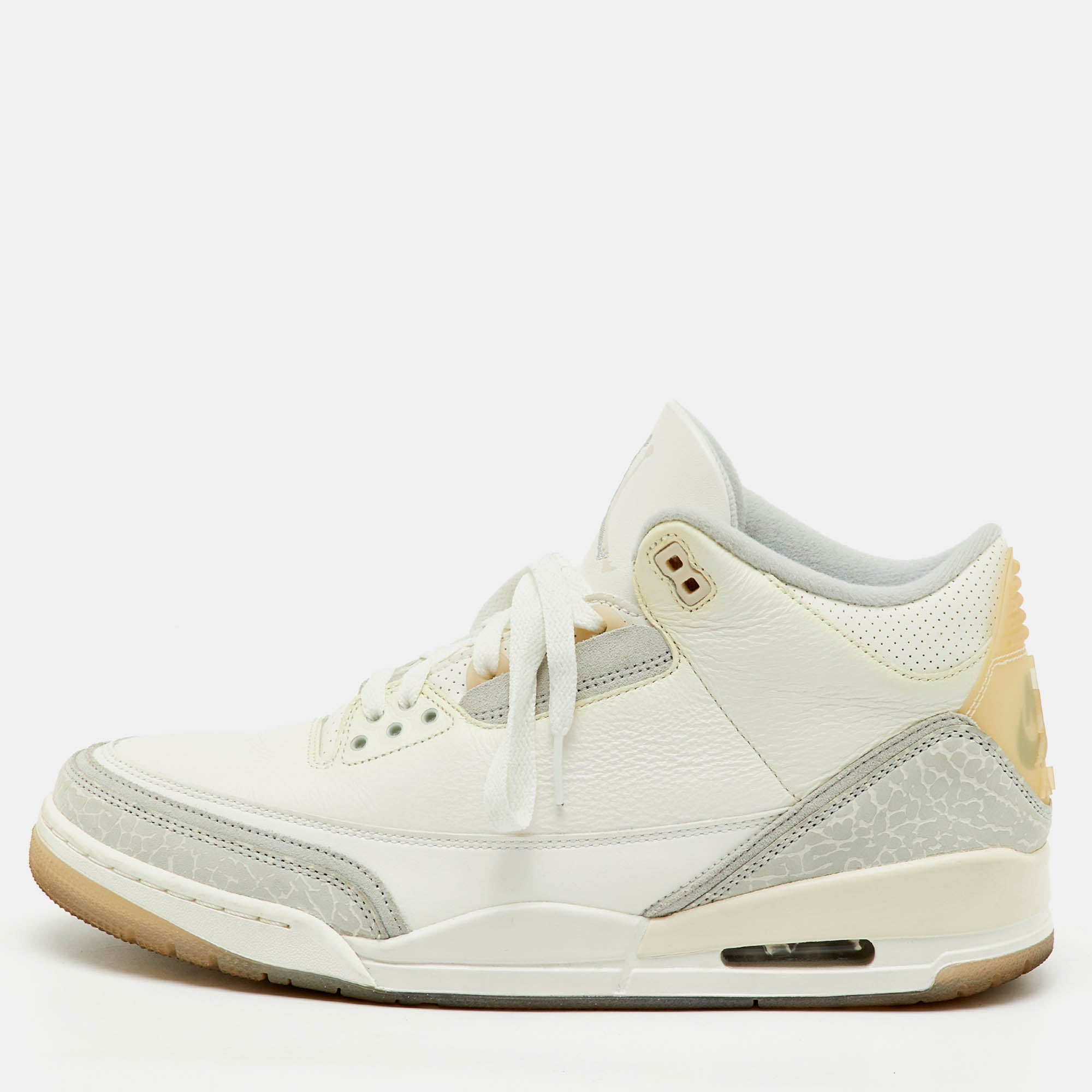 S White/grey Leather Jordan 3 Retro Craft Ivory Sneakers