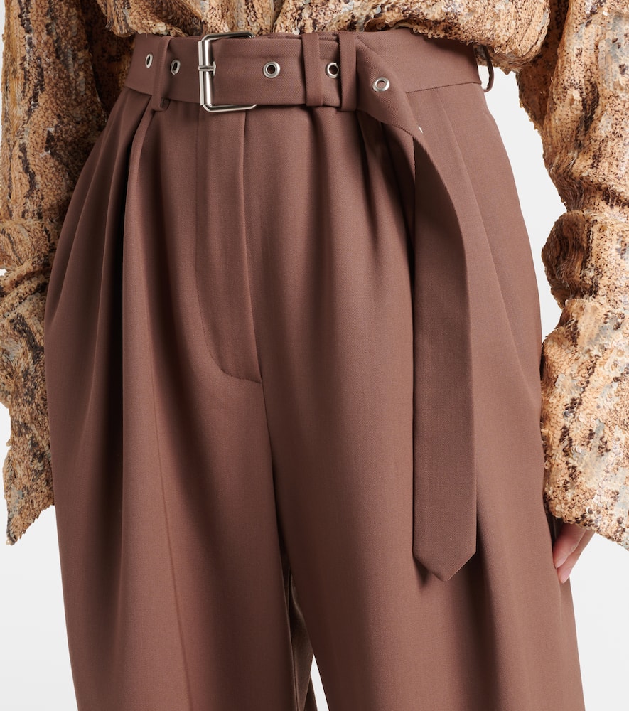Belted wool gabardine wide-leg pants