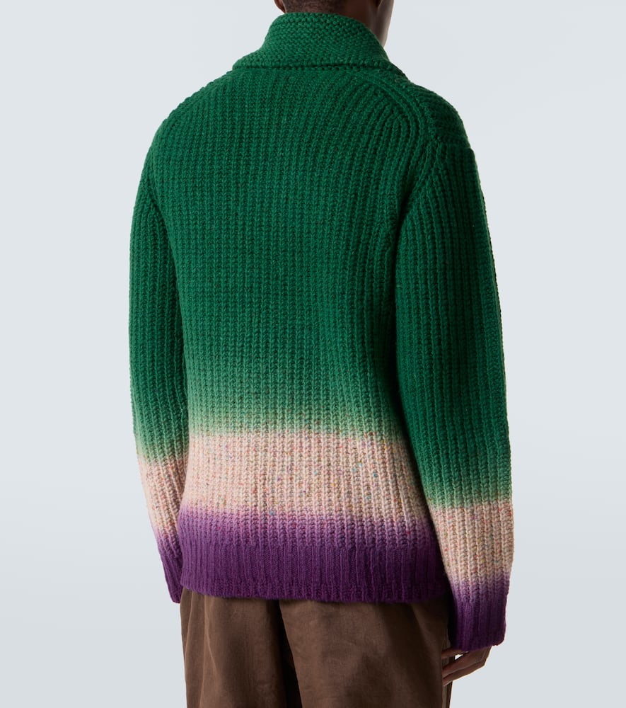 Ribbed-knit wool zip-up cardigan