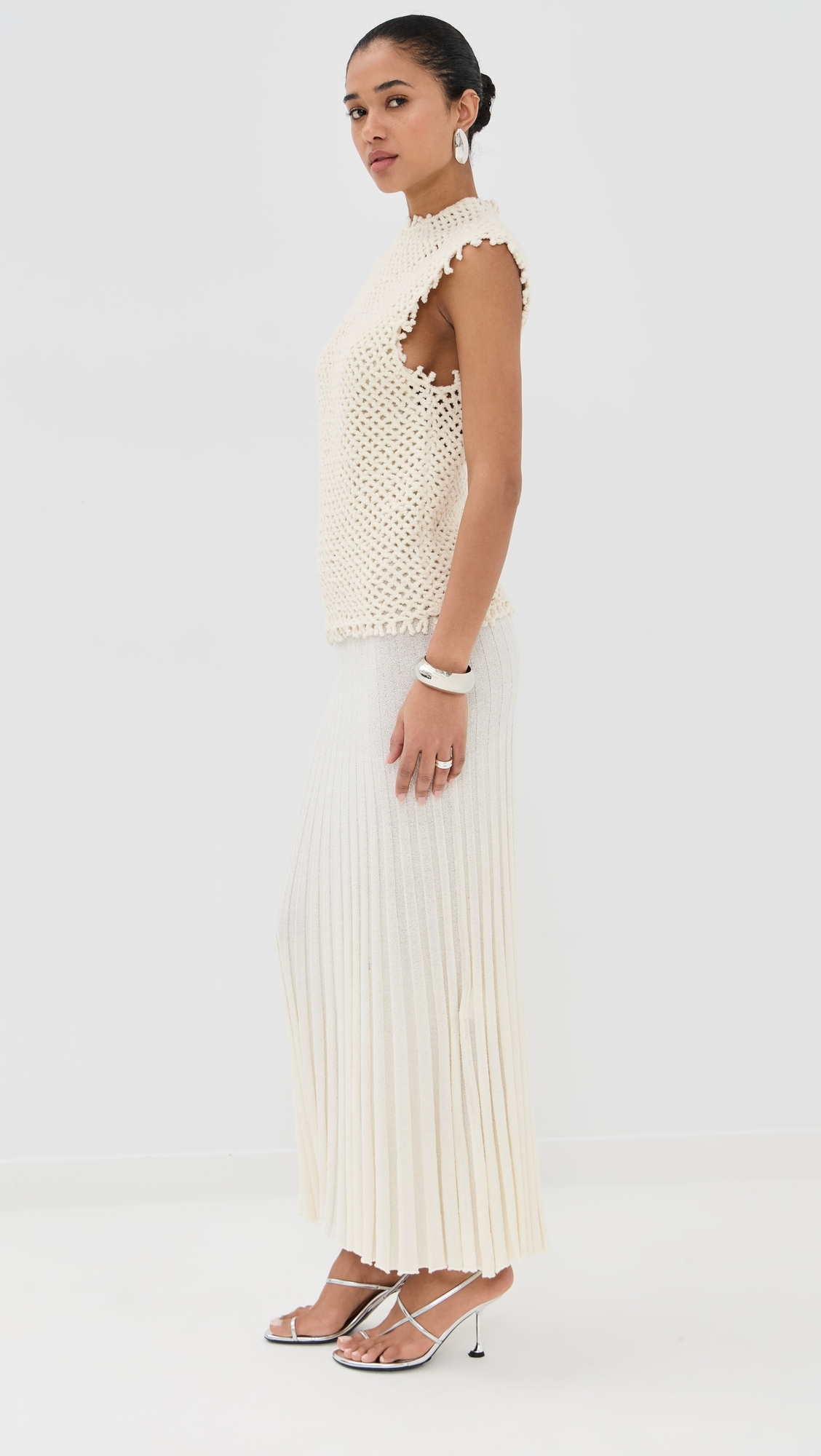 Lattice Knit Tank Dress White