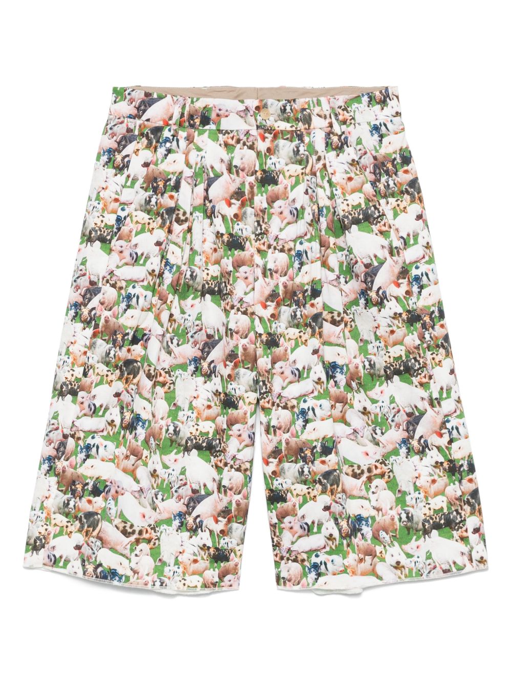 Bless pigs-print pleated shorts - White