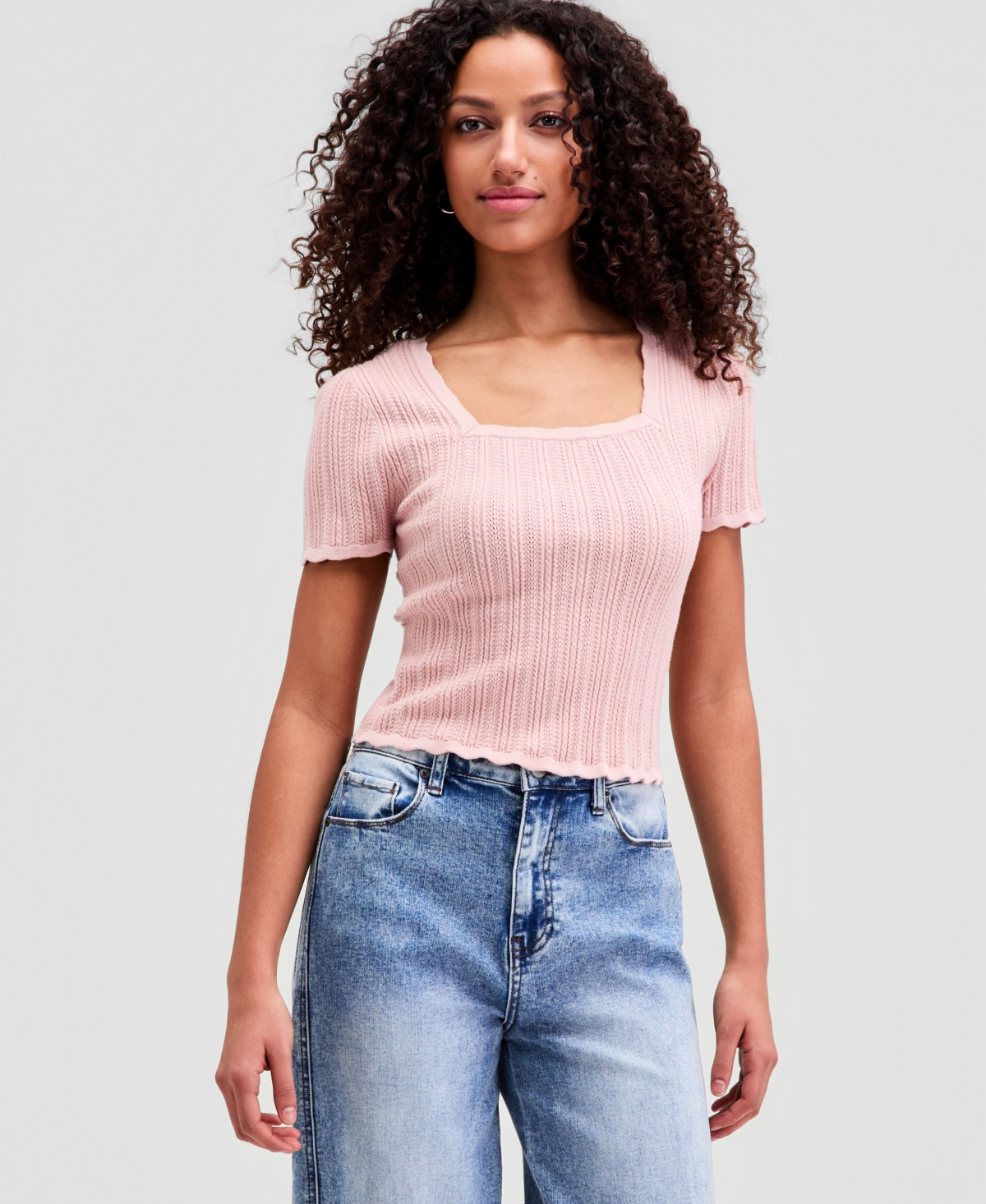Women's Pointelle Short-Sleeve Sweater, Macy's Exclusive - As Is