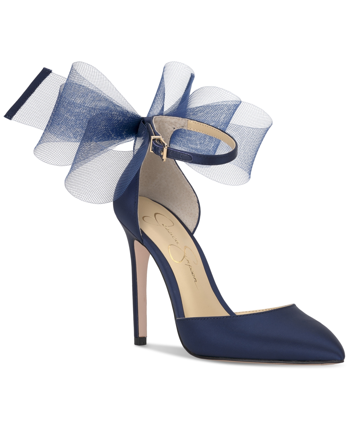 Women's Phindies Bow Ankle-Strap Pumps - Navy Baby Satin