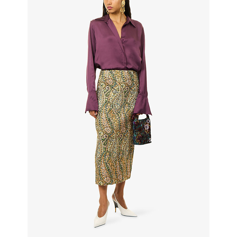 Womens Sentista Metallic Woven Maxi Skirt