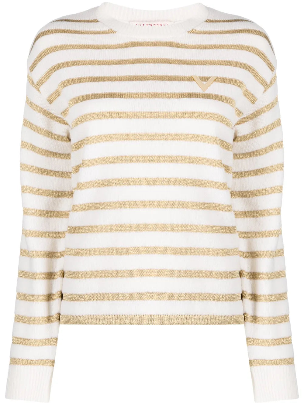 Metallic-Striped Virgin Wool Sweater — White