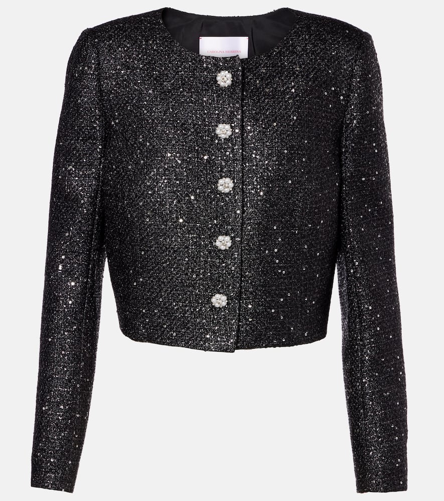 Sequined cropped lamé tweed jacket