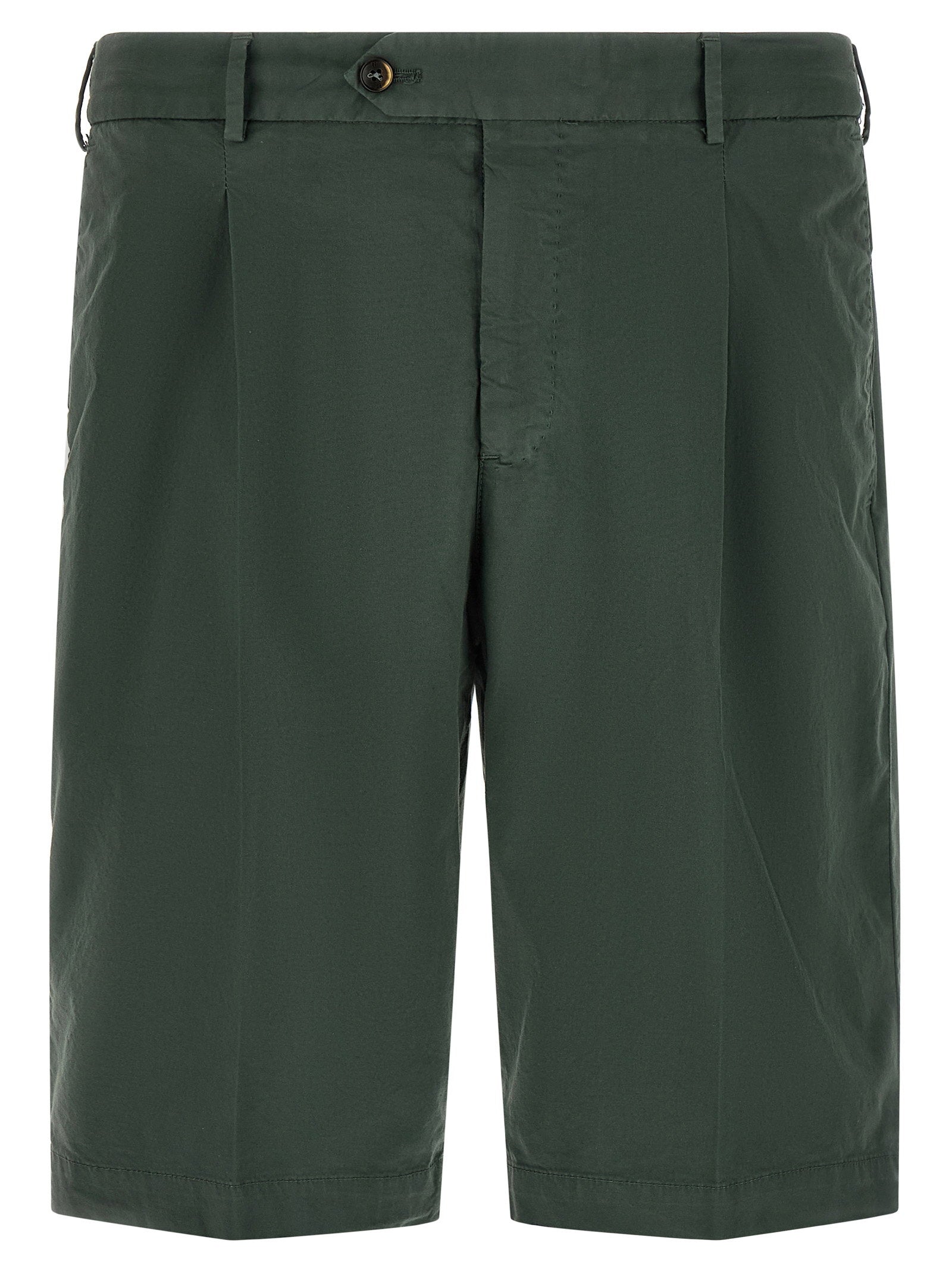 Pleated Cotton Bermuda Shorts — Green