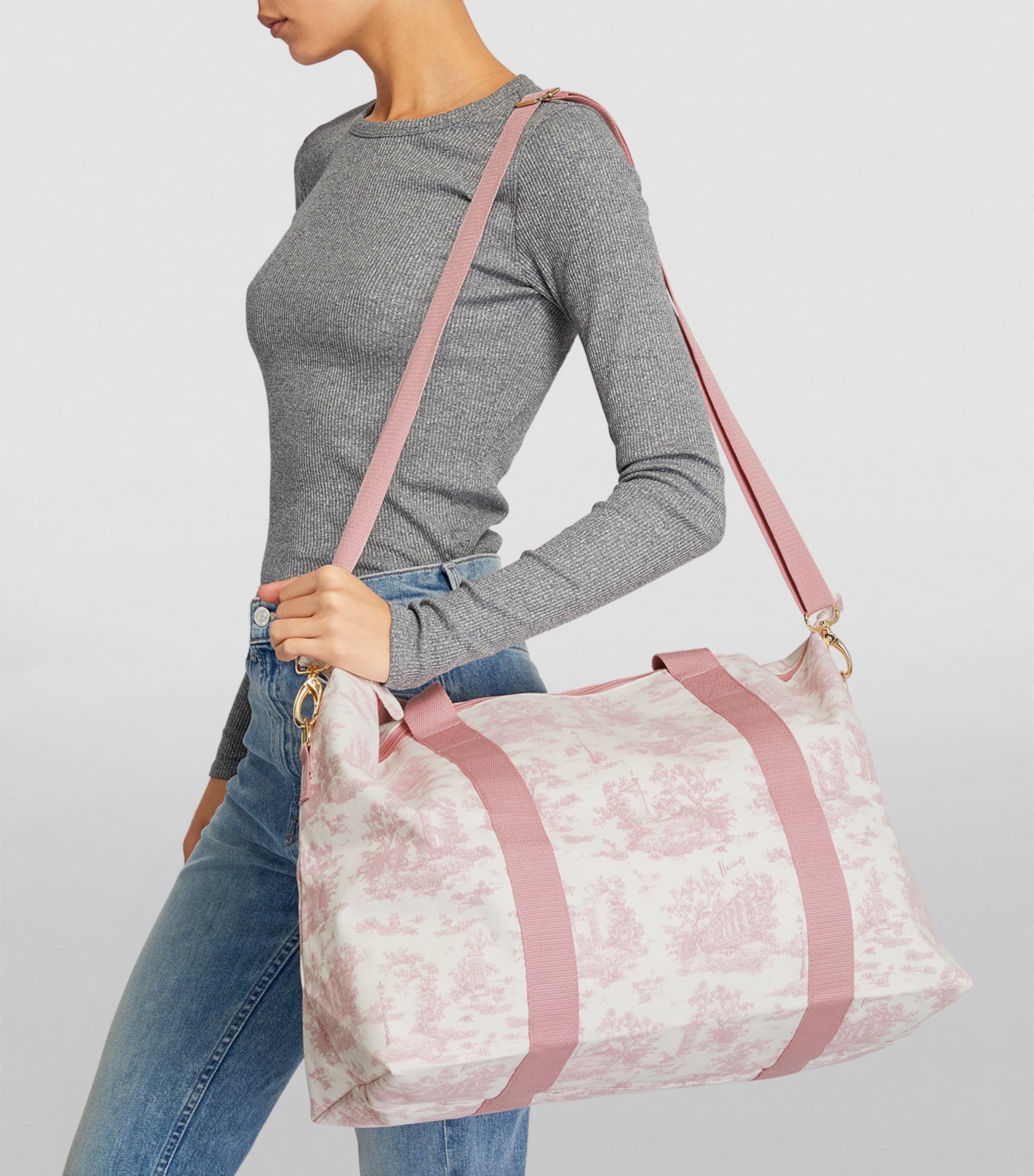 Pink Toile Foldable Overnight Bag