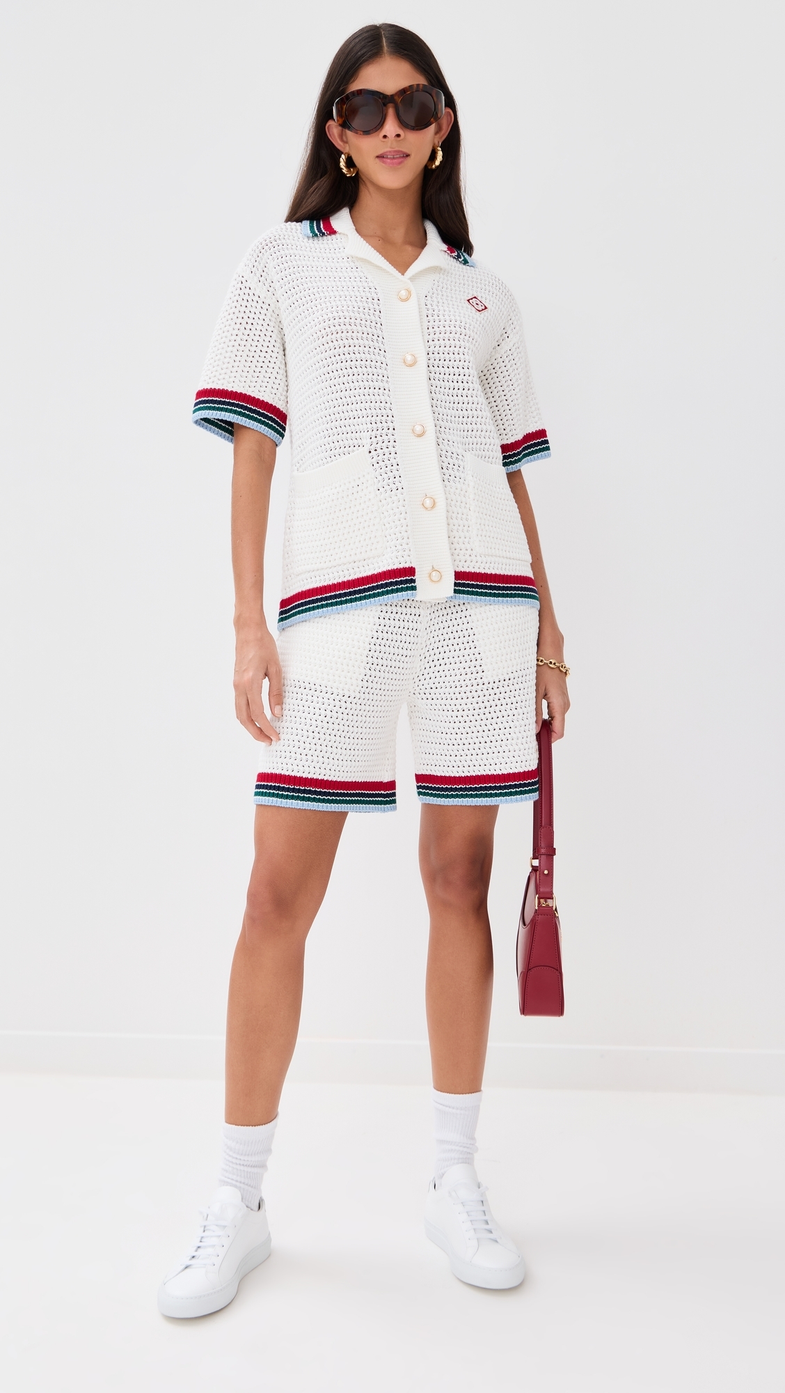 Casablanca Sporty Faux Crochet Shirt White 