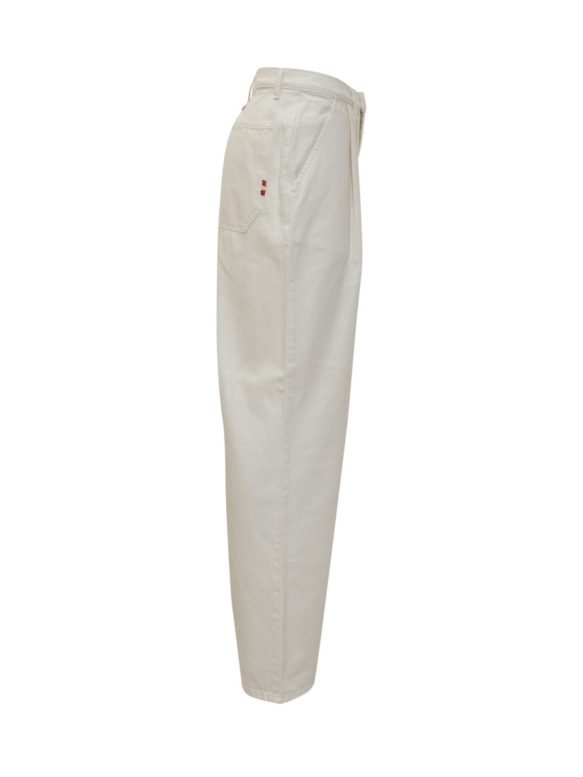 White Straight Flat Front Pants
