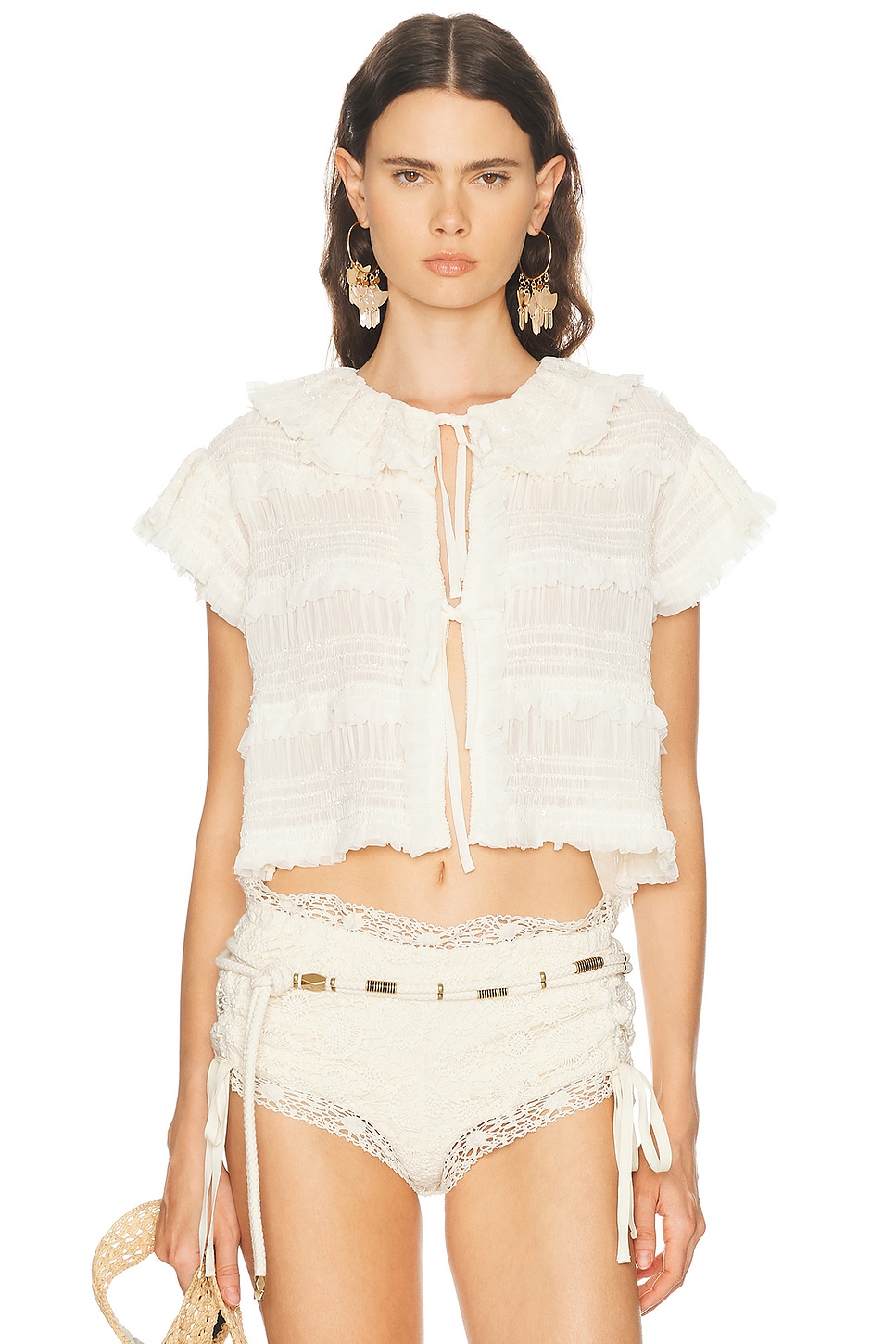 AKNVAS Audra Ruffled Blouse in Cream - Cream. L also in