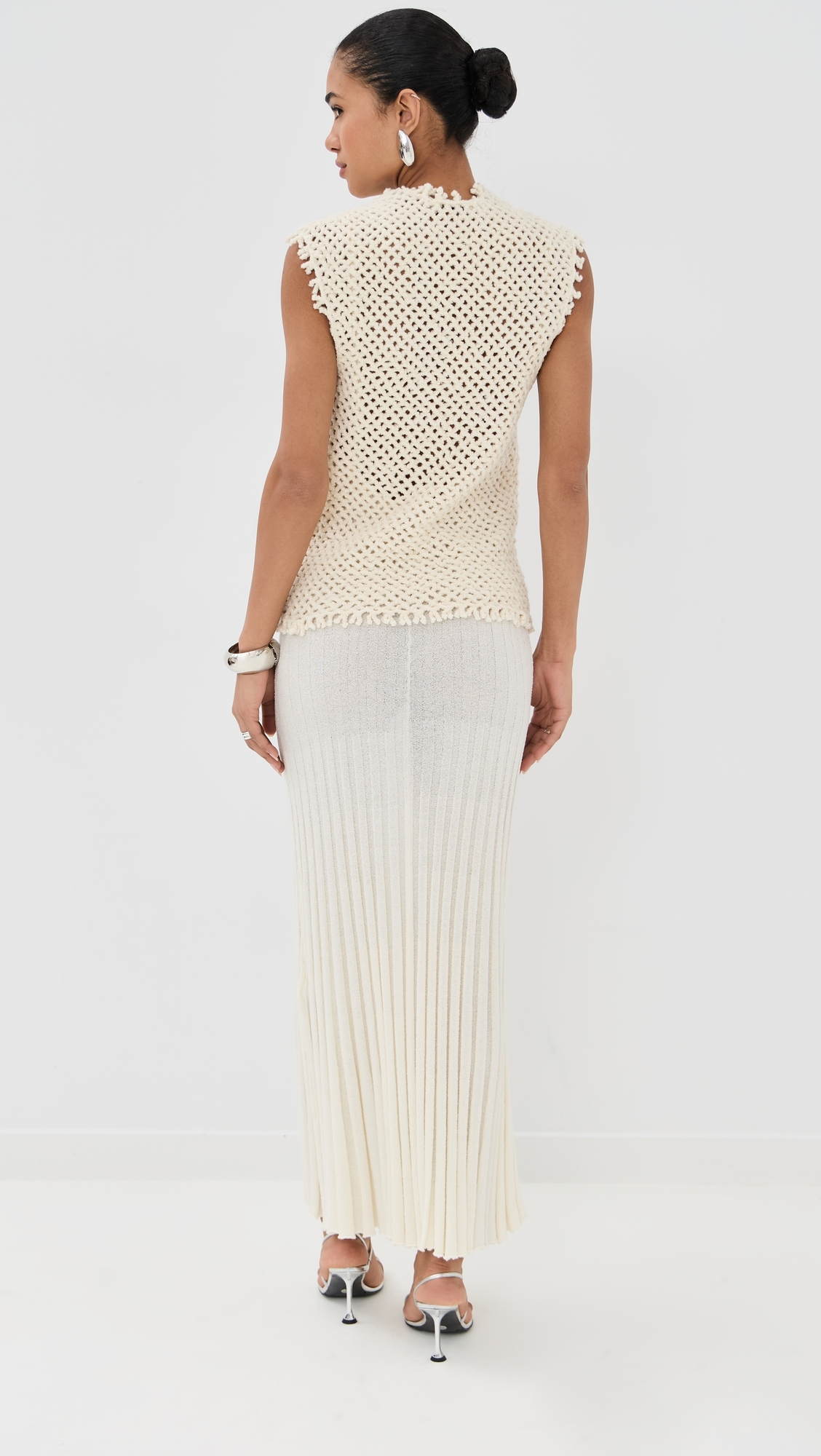 Lattice Knit Tank Dress White