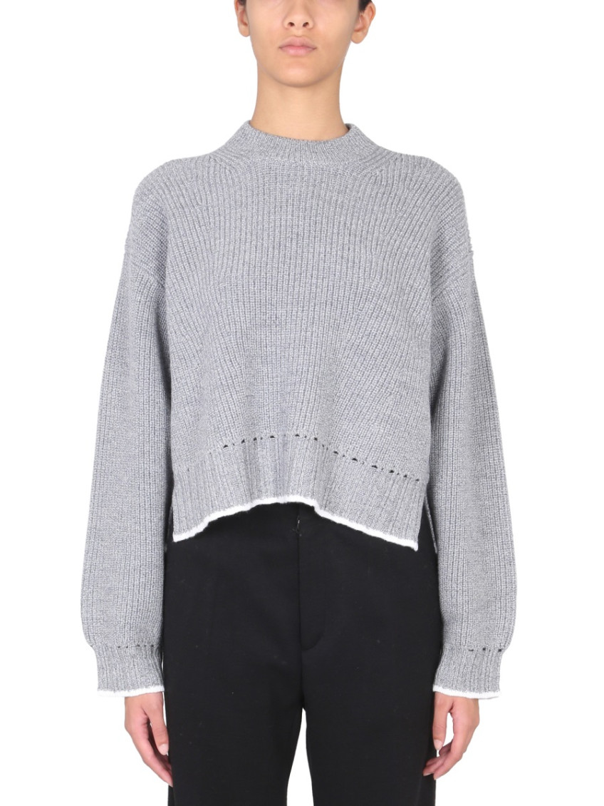 Grey Knitted Mock Collar Sweater