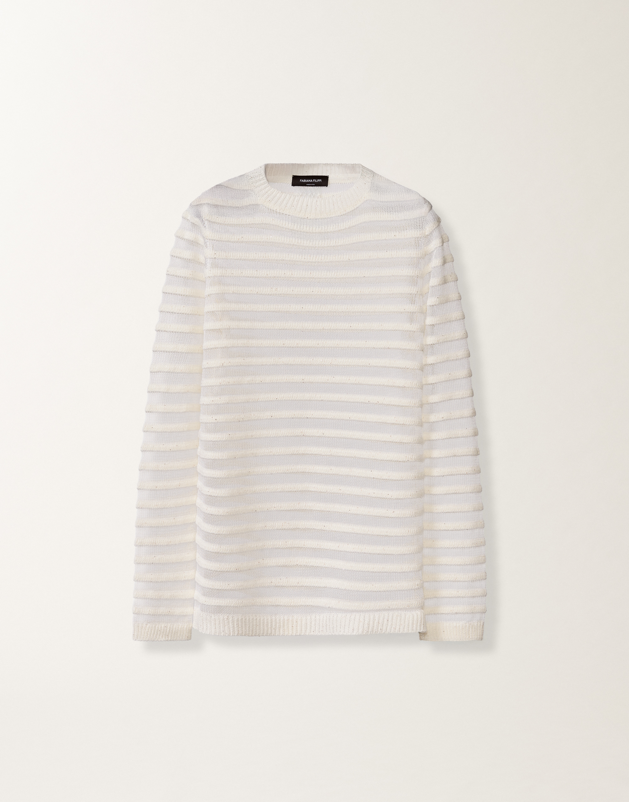 White cotton and linen sweater with sequins