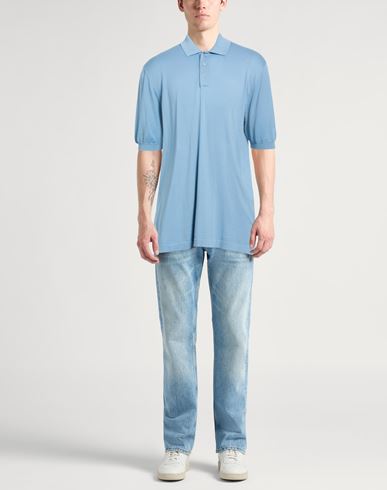 Man Polo shirt Light blue Size 4XL Cotton