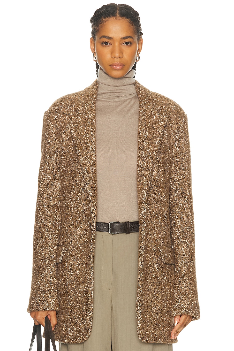 R13 Oversized Ragged Blazer in Dark Camel Brown - Brown. L also in M